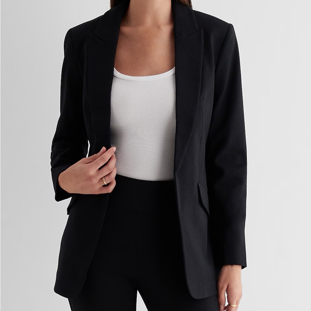 Express Classic Columnist Black Tailored Boyfriend Blazer Open Front XS